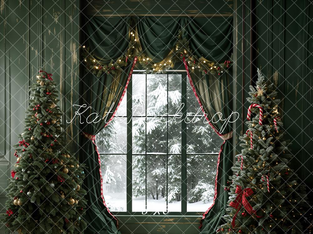 Kate Noël Vert foncé Rideau Fenêtre Mur Rétro Toile de fond conçue par Emetselch - Kate Backdrop FR
