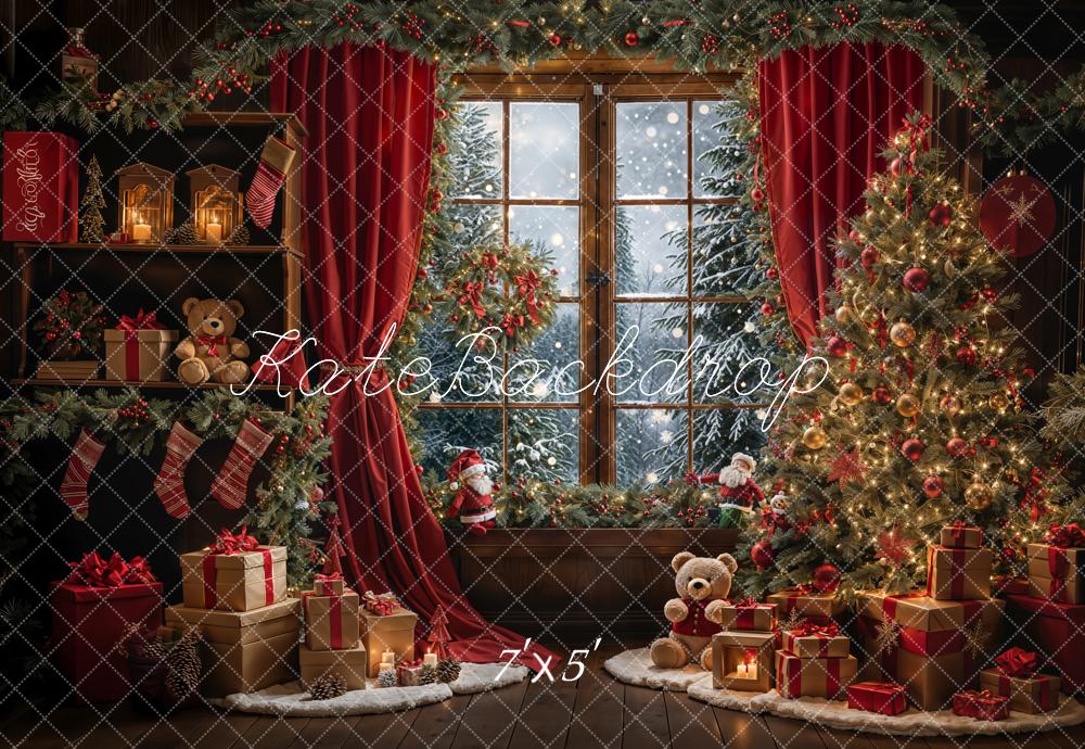 Offres Éclair-Kate Hiver Sapin de Noël Ours en peluche Fenêtre Toile de fond conçue par Emetselch - Kate Backdrop FR