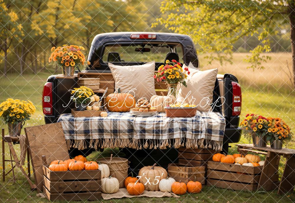 GROUPE VIP - Kate Automne Forêt Citrouille Oreiller Camion Toile de fond conçue par Emetselch - Kate Backdrop FR