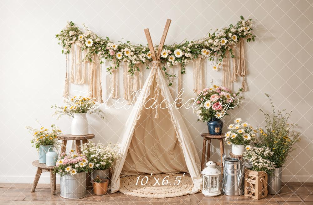 GROUPE VIP - Kate Bohème Anniversaire Fleur Tente blanche Toile de fond conçue par Emetselch - Kate Backdrop FR