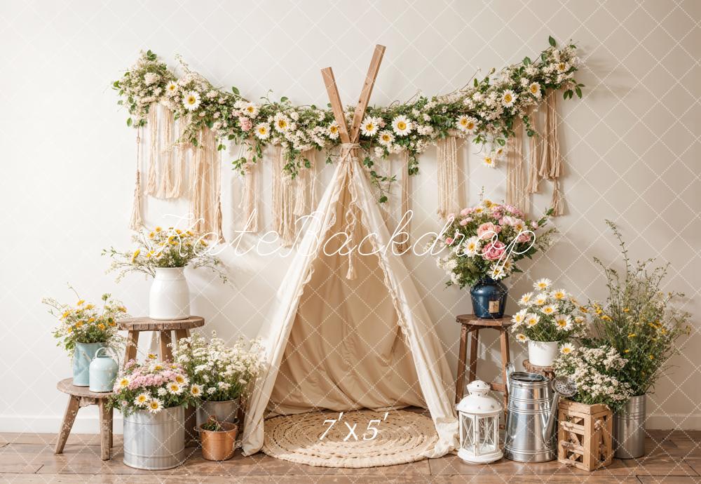 GROUPE VIP - Kate Bohème Anniversaire Fleur Tente blanche Toile de fond conçue par Emetselch - Kate Backdrop FR