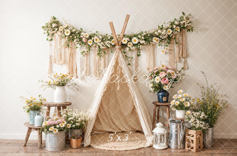 GROUPE VIP - Kate Bohème Anniversaire Fleur Tente blanche Toile de fond conçue par Emetselch - Kate Backdrop FR