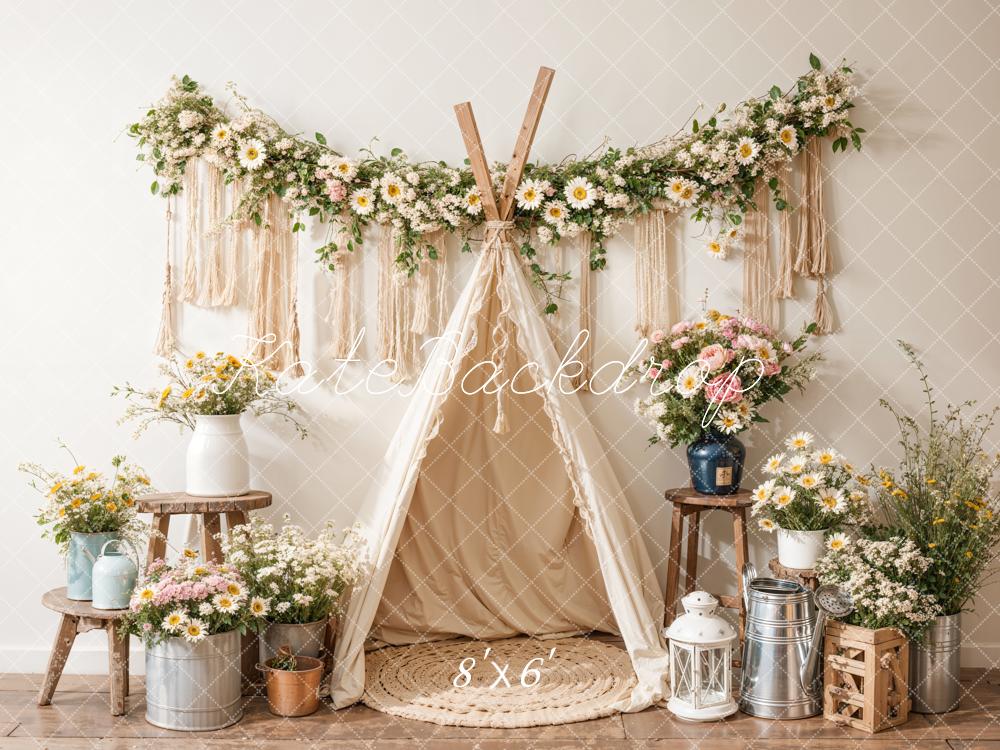 GROUPE VIP - Kate Bohème Anniversaire Fleur Tente blanche Toile de fond conçue par Emetselch - Kate Backdrop FR