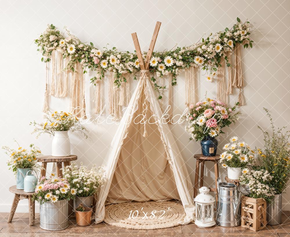 GROUPE VIP - Kate Bohème Anniversaire Fleur Tente blanche Toile de fond conçue par Emetselch - Kate Backdrop FR