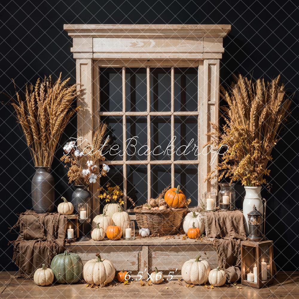 Kate Automne Citrouille Coton Brun Fenêtre Mur noir Toile de fond conçue par Emetselch - Kate Backdrop FR
