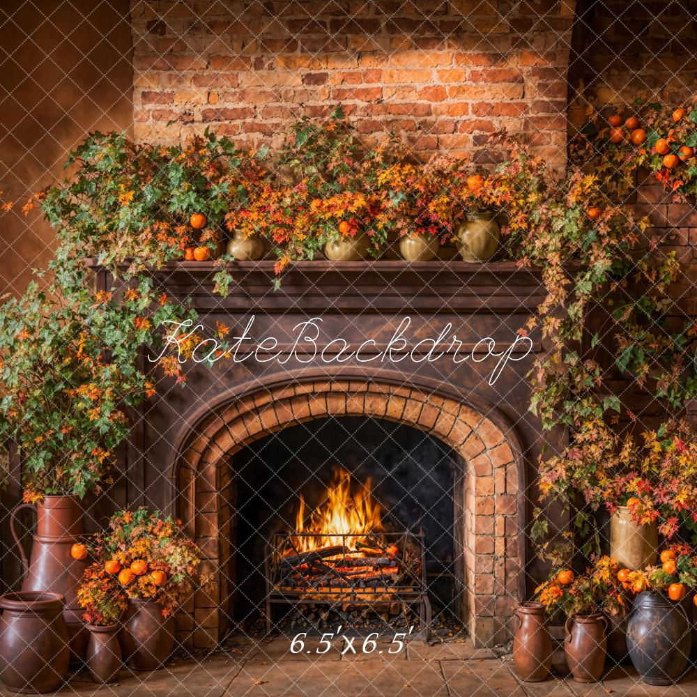 Kate Automne Marron foncé Cheminée Mur de briques Toile de fond conçue par Emetselch - Kate Backdrop FR