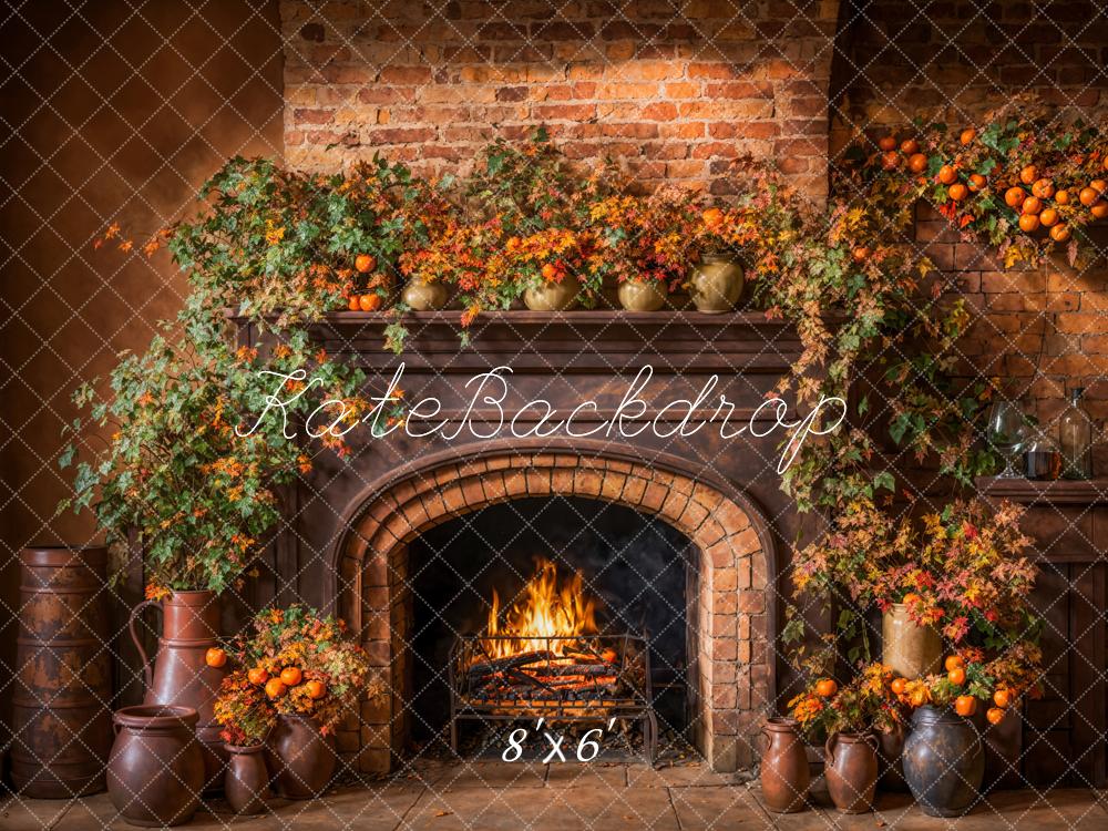 Kate Automne Marron foncé Cheminée Mur de briques Toile de fond conçue par Emetselch - Kate Backdrop FR