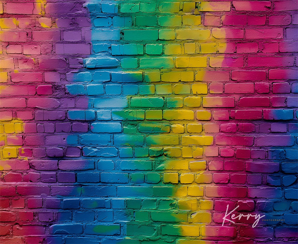 Kate Arc-en-ciel Coloré Mur de briques Toile de fond conçue par Kerry Anderson - Kate Backdrop FR