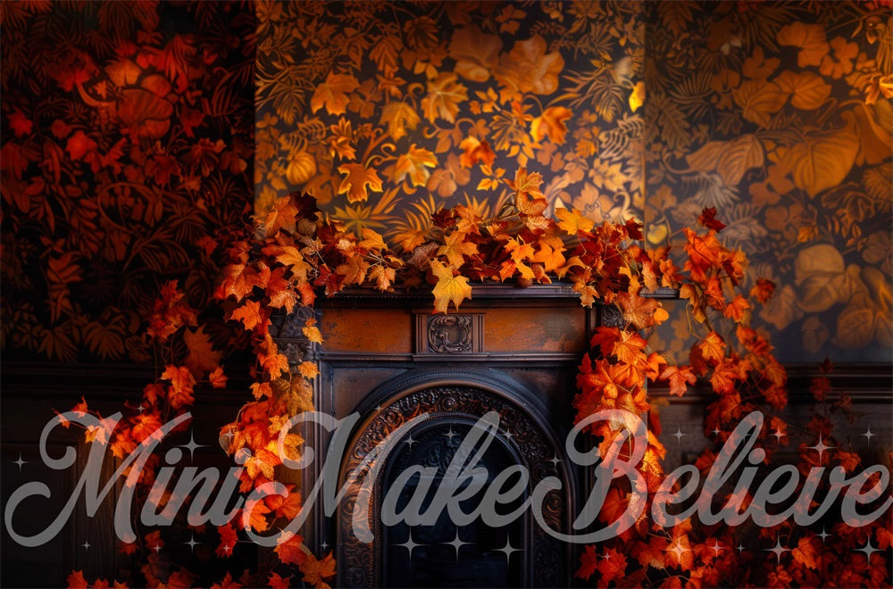 Kate Automne Cheminée Feuilles d'érable Rouge Toile de fond conçue par Mini MakeBelieve - Kate Backdrop FR