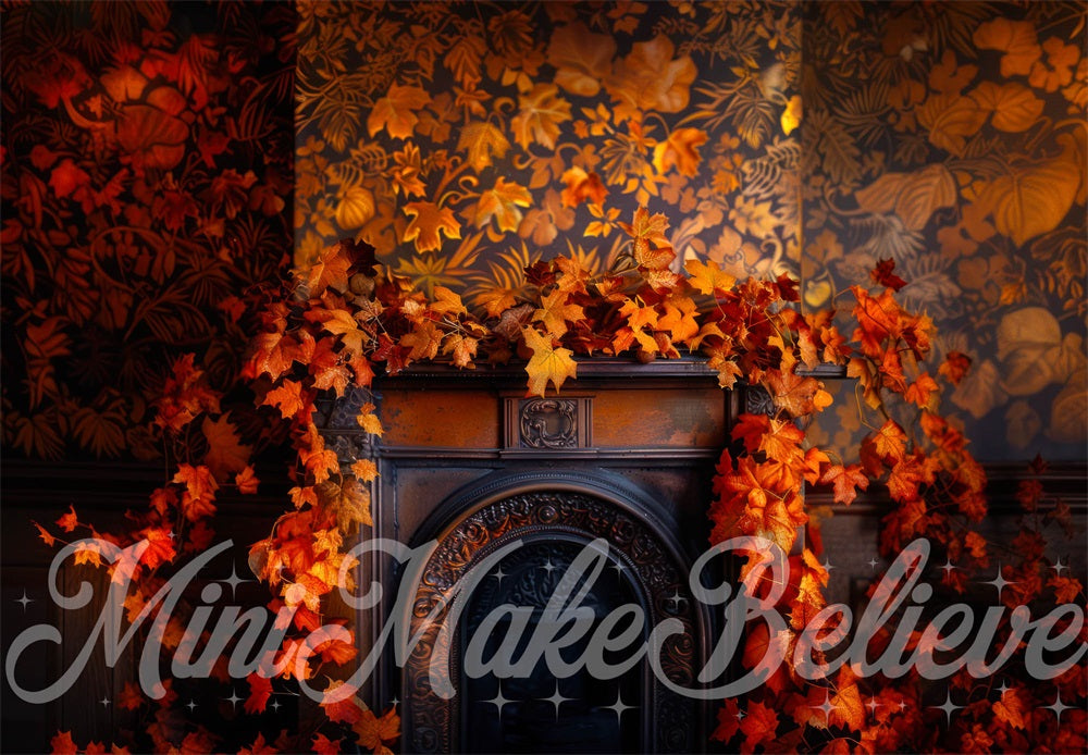 Kate Automne Cheminée Feuilles d'érable Rouge Toile de fond conçue par Mini MakeBelieve - Kate Backdrop FR