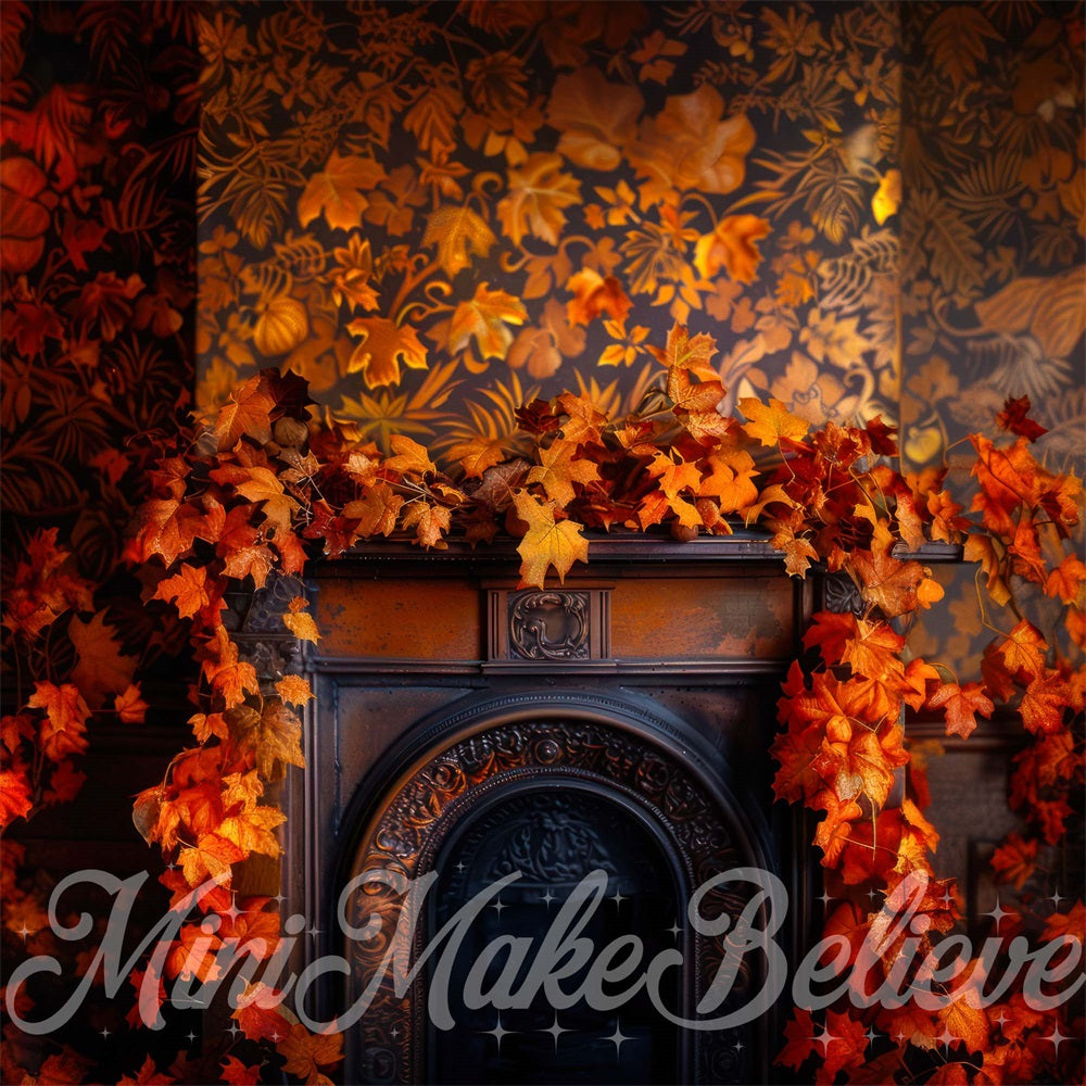 Kate Automne Cheminée Feuilles d'érable Rouge Toile de fond conçue par Mini MakeBelieve - Kate Backdrop FR