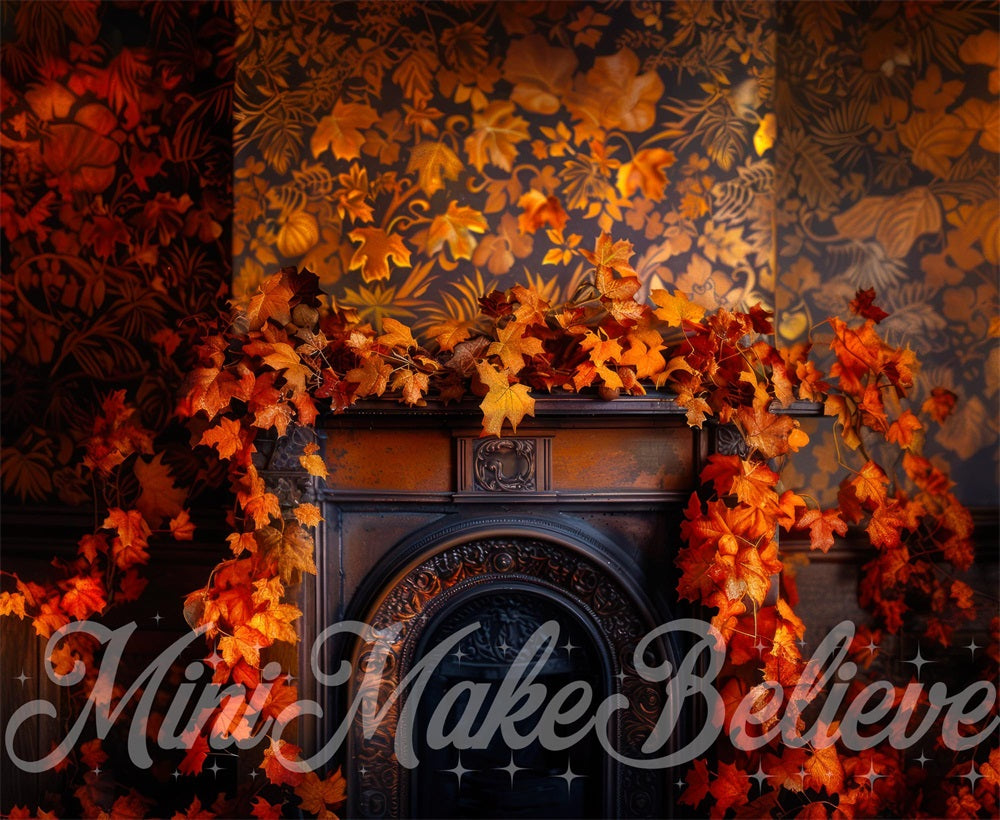 Kate Automne Cheminée Feuilles d'érable Rouge Toile de fond conçue par Mini MakeBelieve - Kate Backdrop FR