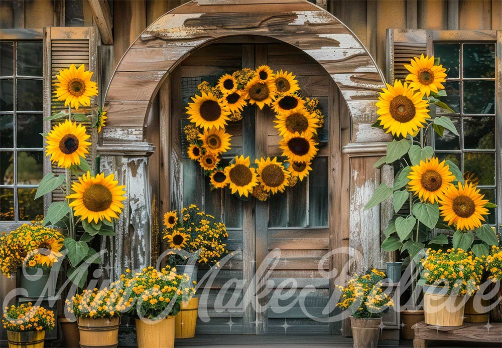 Kate Automne Tournesol Porche Maison en bois Toile de fond conçue par Mini MakeBelieve - Kate Backdrop FR
