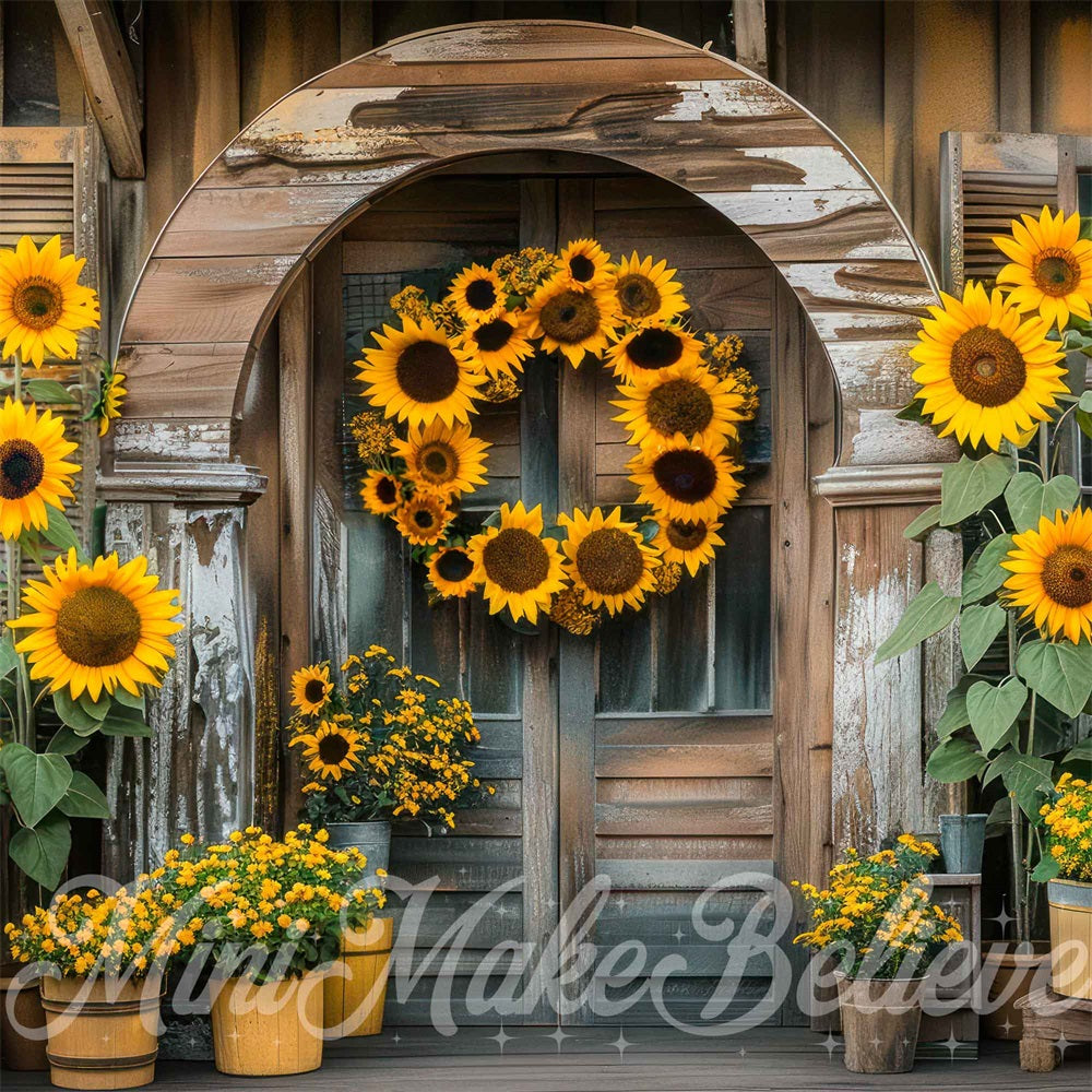 Kate Automne Tournesol Porche Maison en bois Toile de fond conçue par Mini MakeBelieve - Kate Backdrop FR