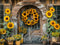 Kate Automne Tournesol Porche Maison en bois Toile de fond conçue par Mini MakeBelieve - Kate Backdrop FR