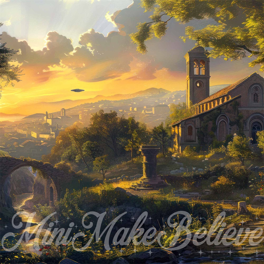 Kate Beaux-Arts OVNI Ville Bâtiment Soleil Toile de fond conçue par Mini MakeBelieve - Kate Backdrop FR