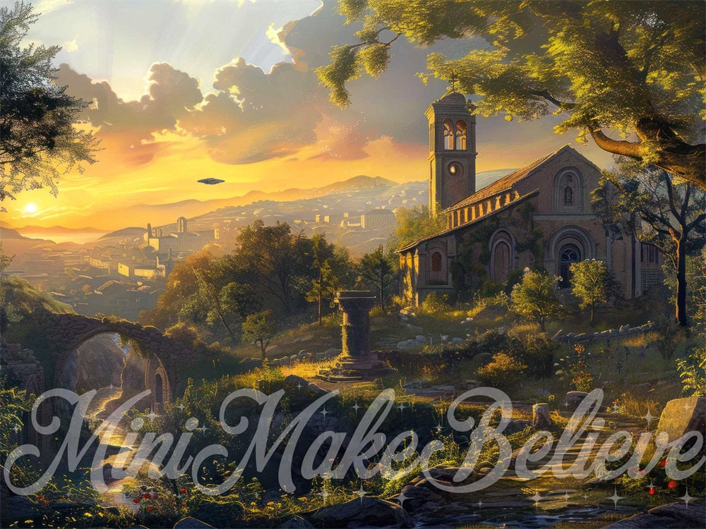 Kate Beaux-Arts OVNI Ville Bâtiment Soleil Toile de fond conçue par Mini MakeBelieve - Kate Backdrop FR