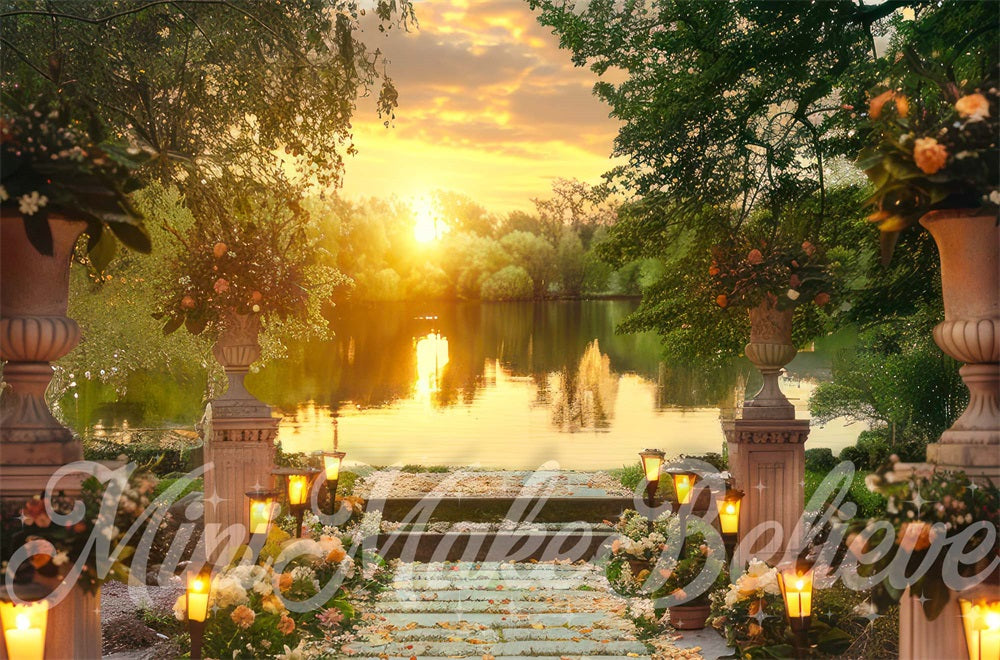 Kate Coucher de soleil Quai Chemin Fleurs Toile de fond conçue par Mini MakeBelieve - Kate Backdrop FR