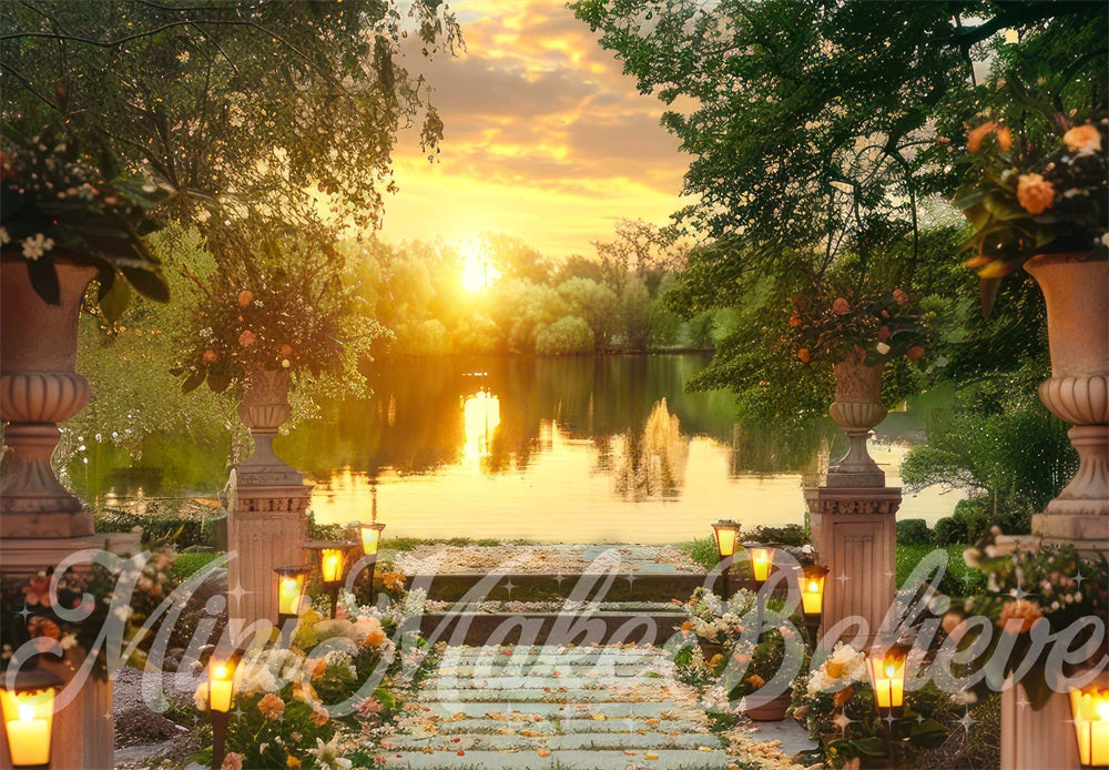 Kate Coucher de soleil Quai Chemin Fleurs Toile de fond conçue par Mini MakeBelieve - Kate Backdrop FR