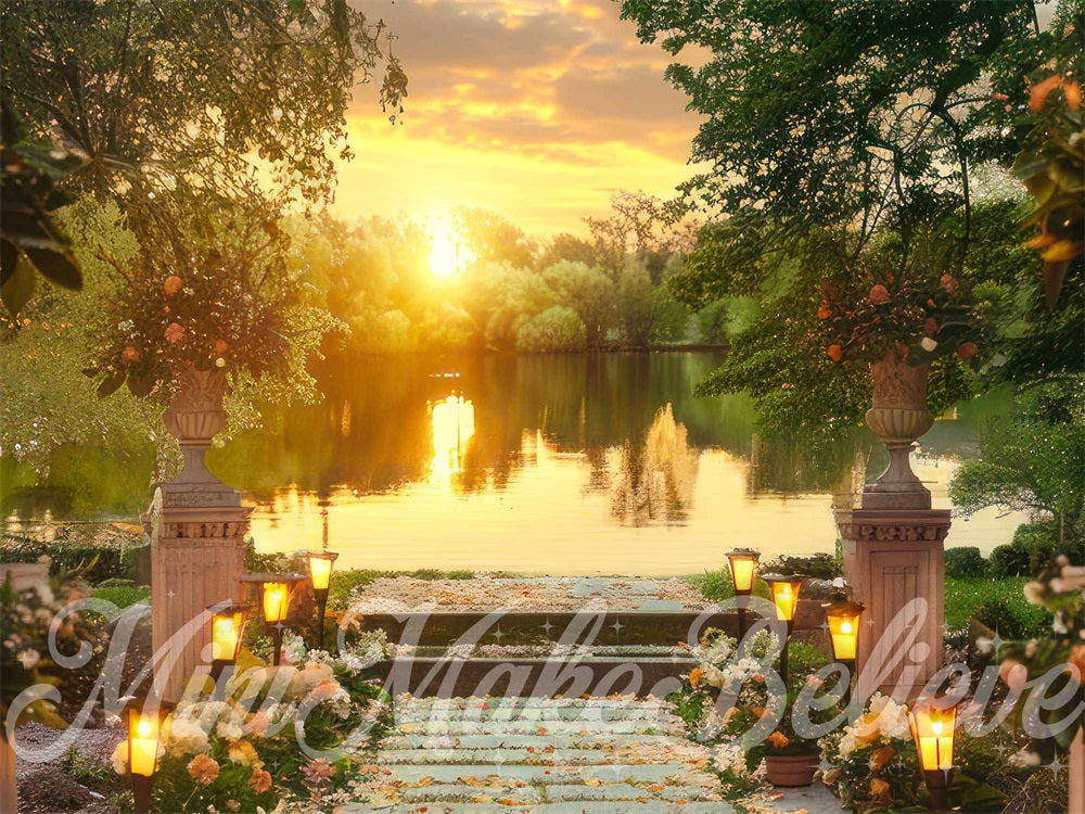 Kate Coucher de soleil Quai Chemin Fleurs Toile de fond conçue par Mini MakeBelieve - Kate Backdrop FR