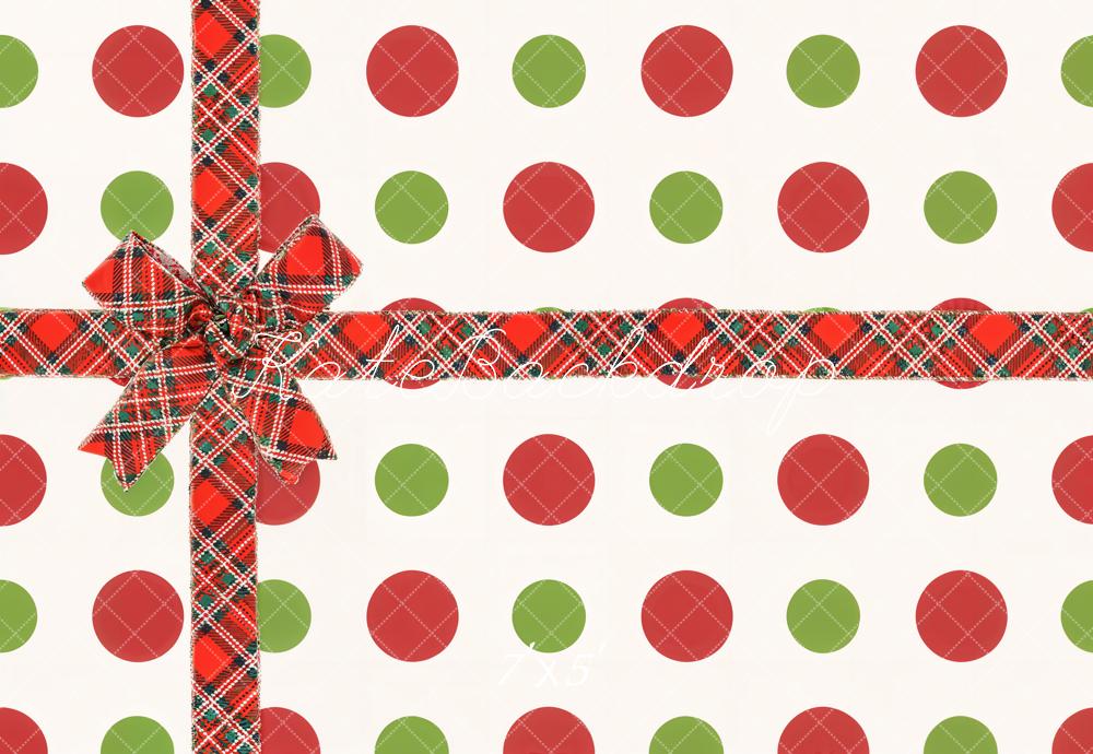 Kate Noël Cadeau Noeud Points Rouge Vert Toile de fond conçue par Chain Photographie - Kate Backdrop FR