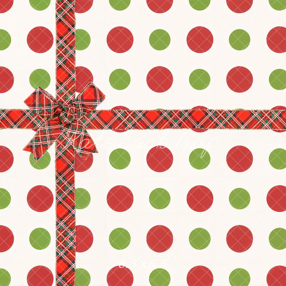 Kate Noël Cadeau Noeud Points Rouge Vert Toile de fond conçue par Chain Photographie - Kate Backdrop FR