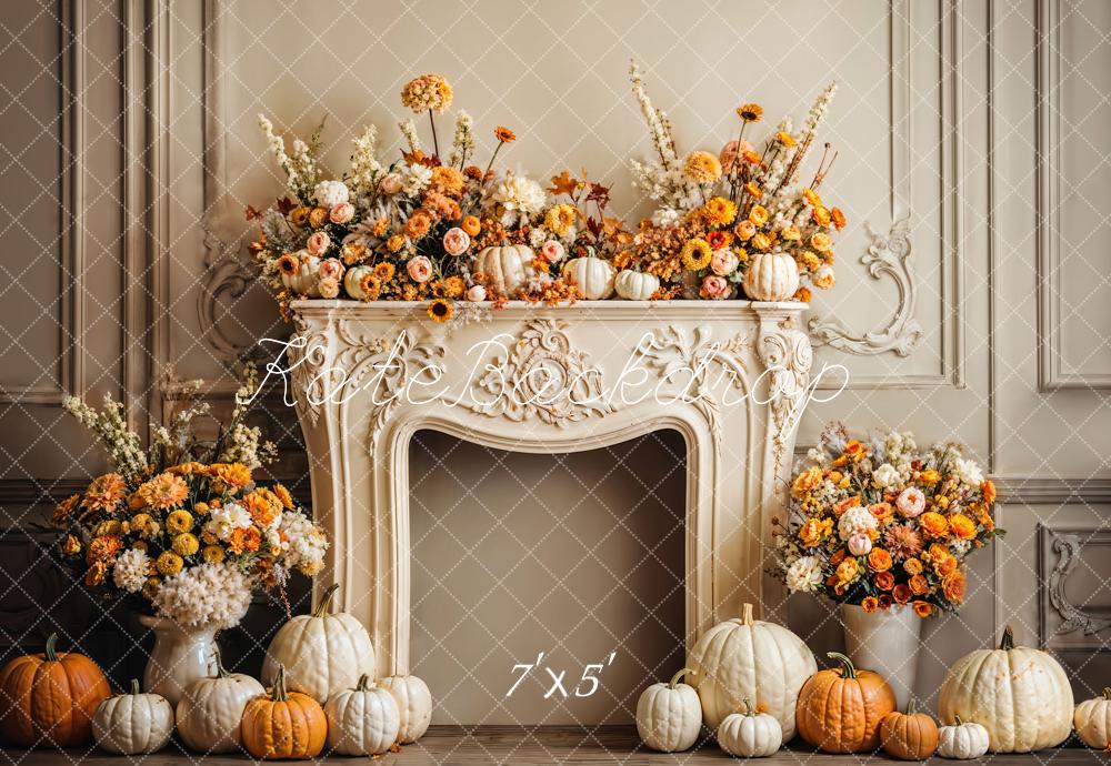 GROUPE VIP - Kate Automne Citrouille Cheminée Florale Rétro Toile de fond conçue par Emetselch - Kate Backdrop FR