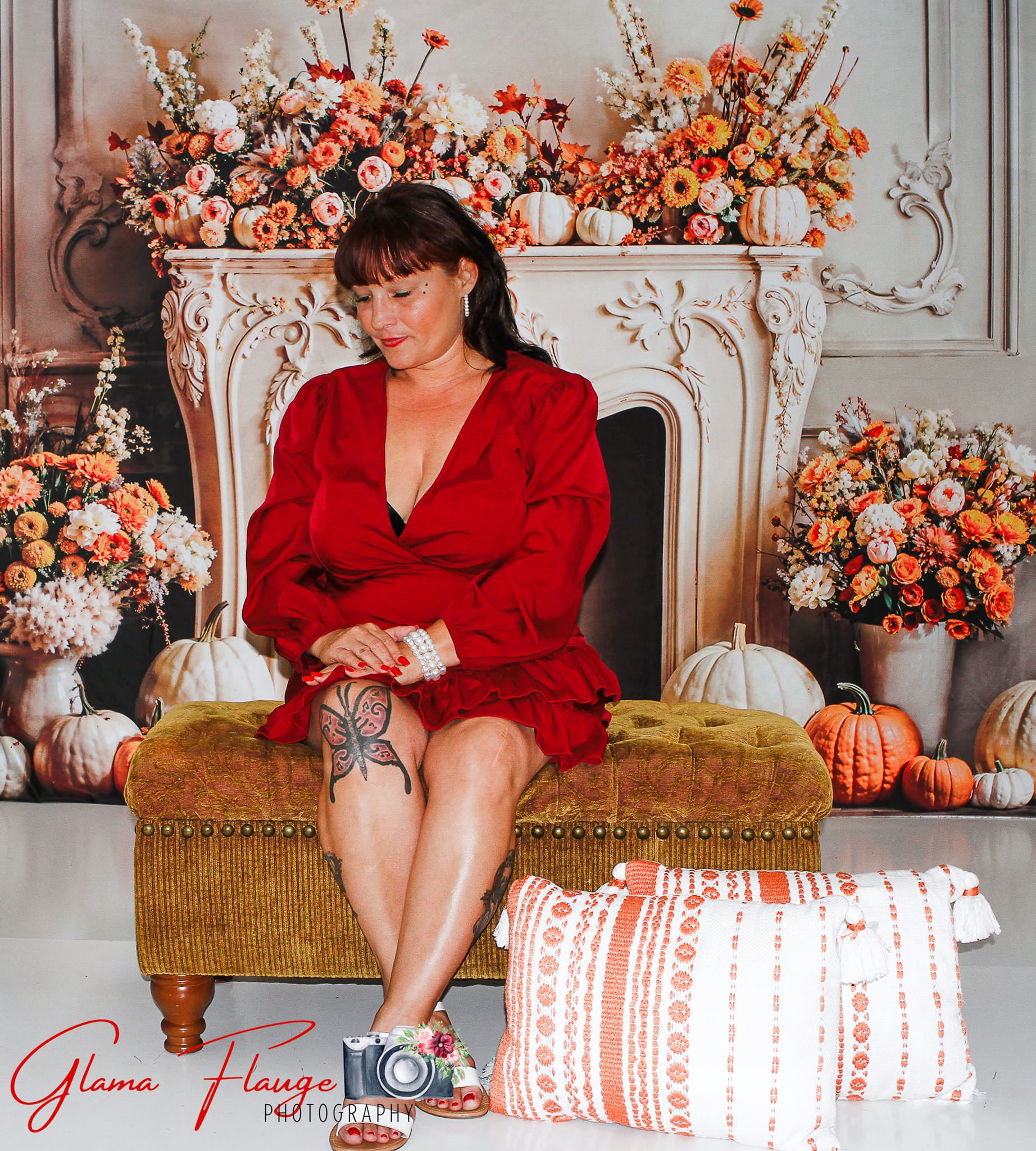 Kate Automne Citrouille Cheminée Florale Rétro Toile de fond conçue par Emetselch - Kate Backdrop FR