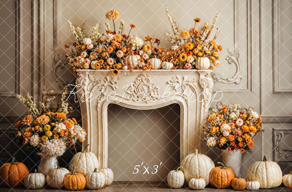 GROUPE VIP - Kate Automne Citrouille Cheminée Florale Rétro Toile de fond conçue par Emetselch - Kate Backdrop FR