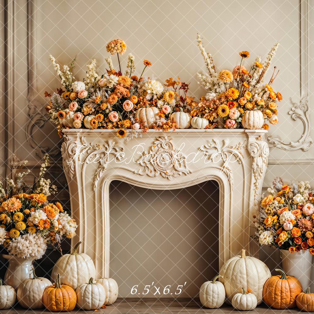GROUPE VIP - Kate Automne Citrouille Cheminée Florale Rétro Toile de fond conçue par Emetselch - Kate Backdrop FR