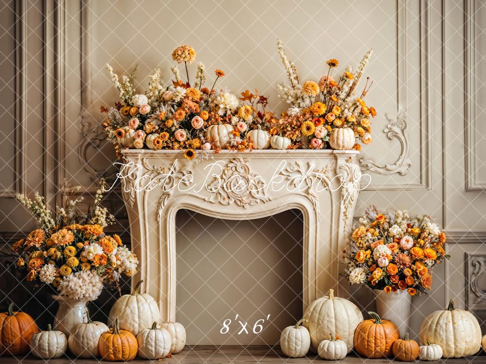 GROUPE VIP - Kate Automne Citrouille Cheminée Florale Rétro Toile de fond conçue par Emetselch - Kate Backdrop FR