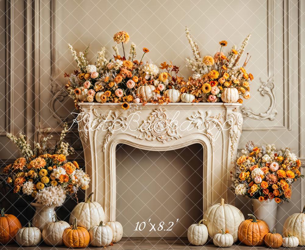 GROUPE VIP - Kate Automne Citrouille Cheminée Florale Rétro Toile de fond conçue par Emetselch - Kate Backdrop FR