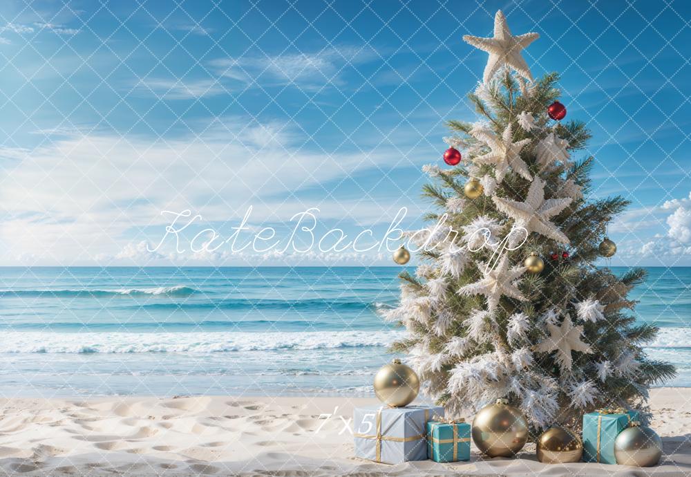GROUPE VIP - Kate Sapin de Noël Mer Plage Bleu Toile de fond conçue par Emetselch - Kate Backdrop FR