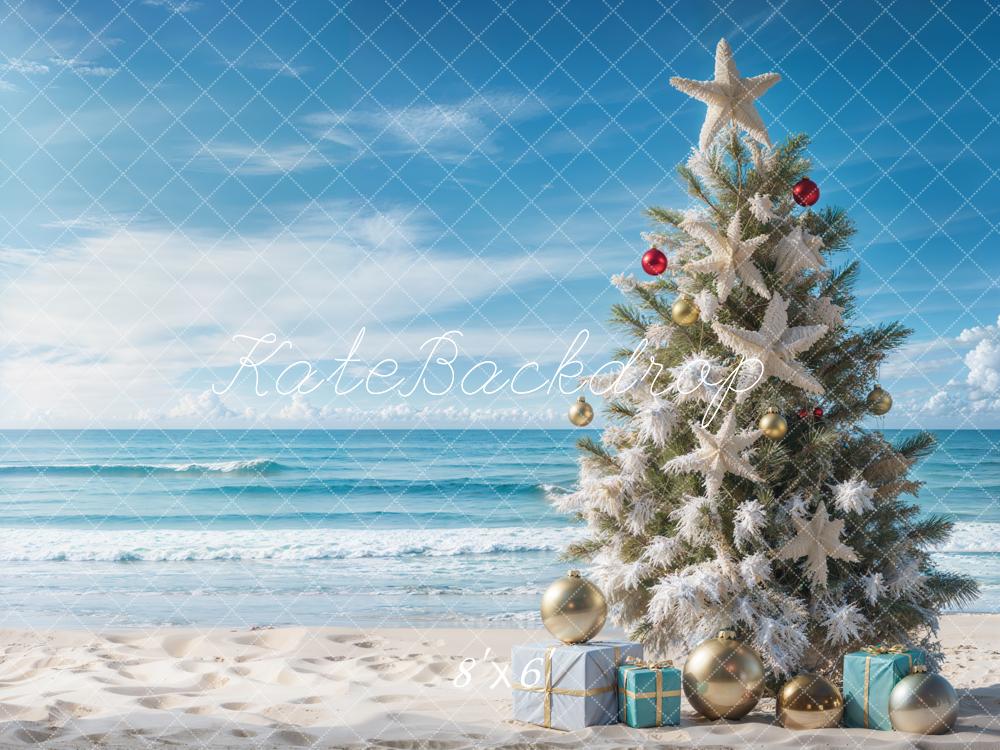 GROUPE VIP - Kate Sapin de Noël Mer Plage Bleu Toile de fond conçue par Emetselch - Kate Backdrop FR