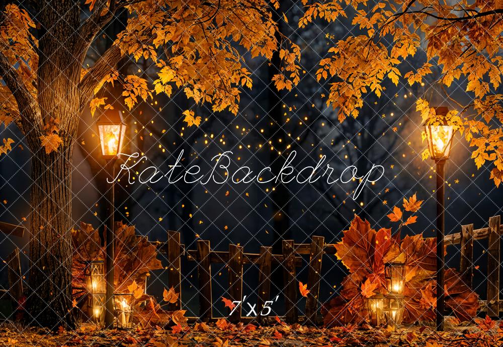 Kate Automne Nuit Feuilles d'érable Lampadaire Toile de fond conçue par Chain Photographie - Kate Backdrop FR