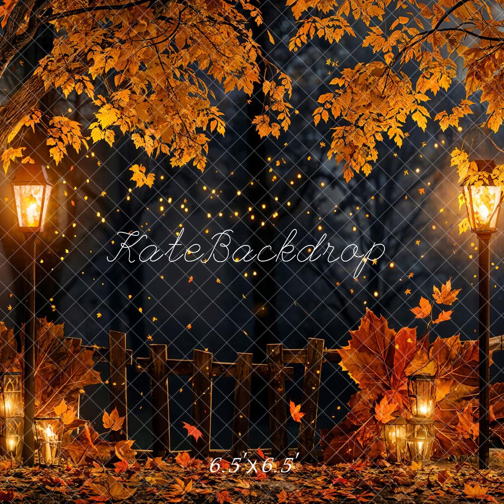 Kate Automne Nuit Feuilles d'érable Lampadaire Toile de fond conçue par Chain Photographie - Kate Backdrop FR