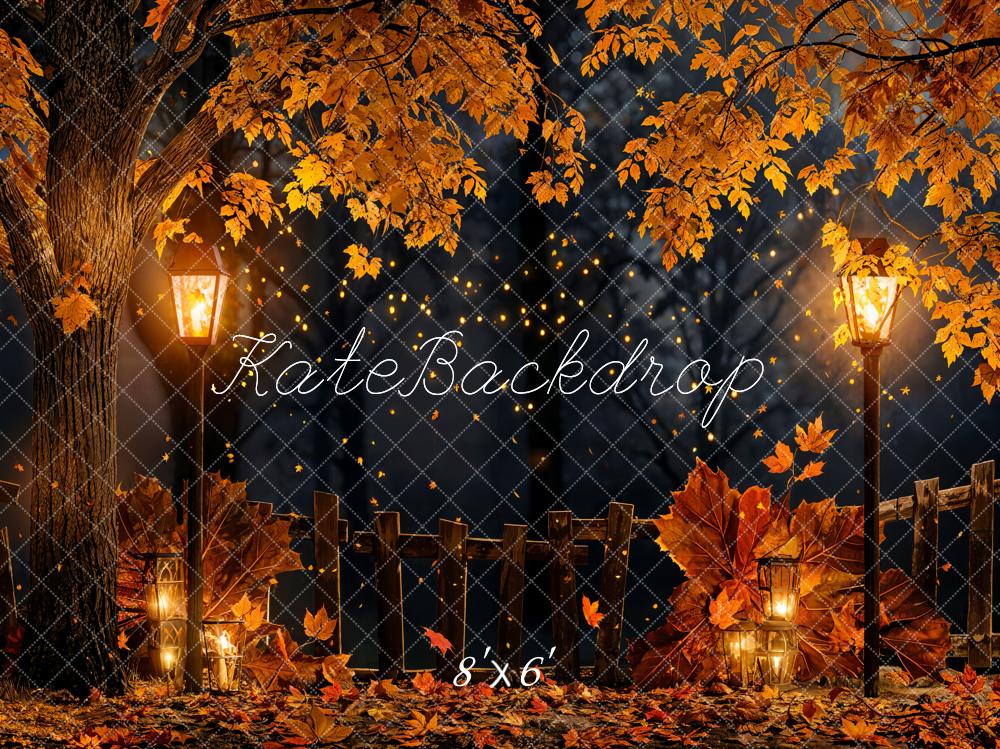 Kate Automne Nuit Feuilles d'érable Lampadaire Toile de fond conçue par Chain Photographie - Kate Backdrop FR