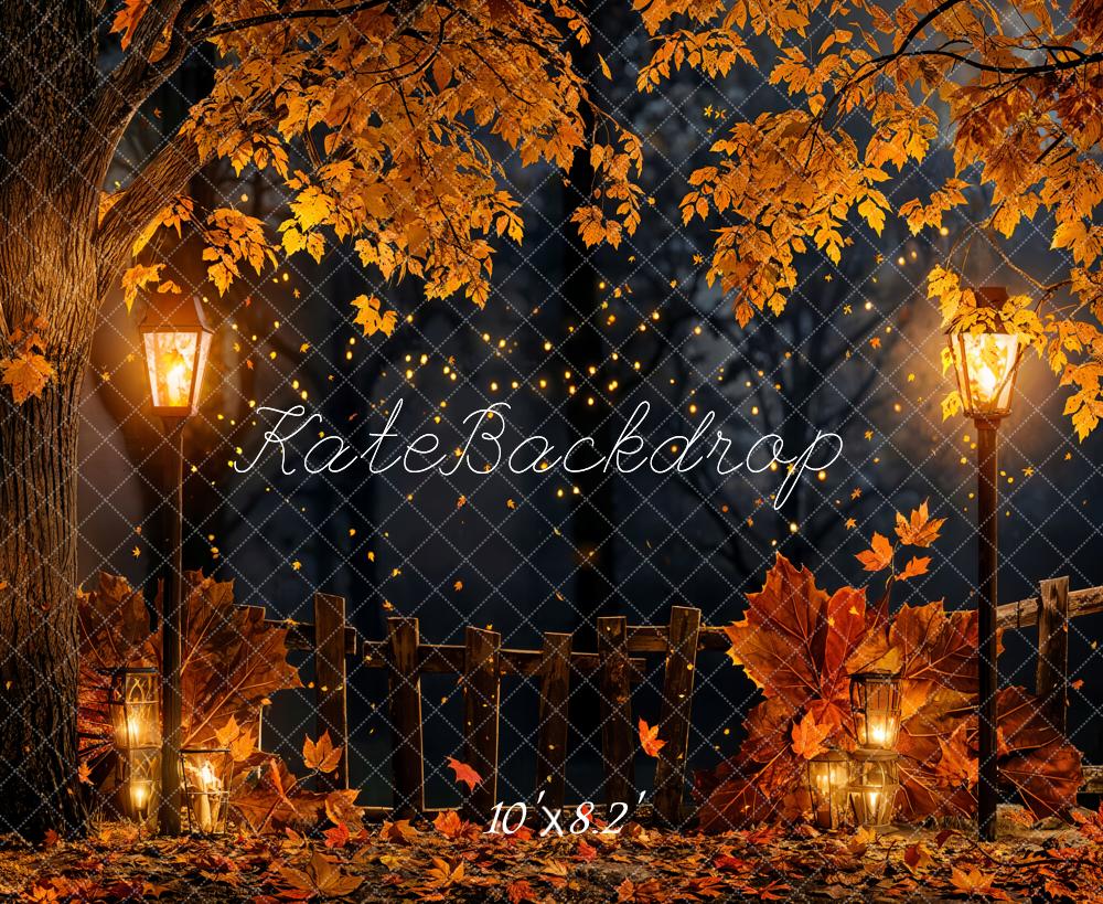 Kate Automne Nuit Feuilles d'érable Lampadaire Toile de fond conçue par Chain Photographie - Kate Backdrop FR