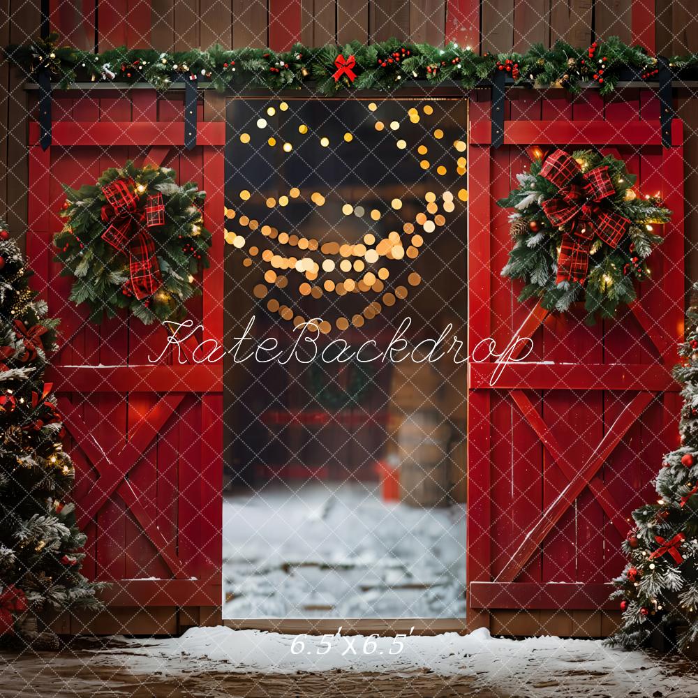 Kate Noël Nuit Rouge Porte de grange Neige Toile de fond conçue par Emetselch - Kate Backdrop FR