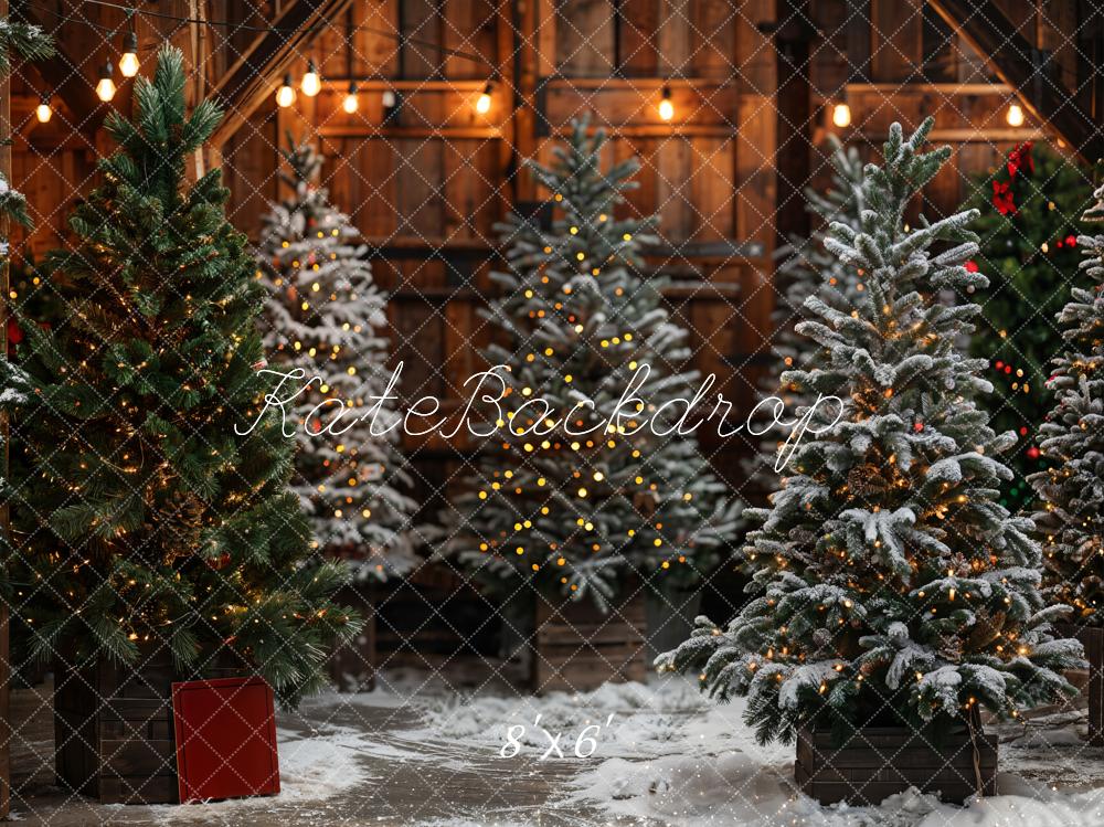 GROUPE VIP - Kate Sapin de Noël Magasin Vert Nuit Neige Toile de fond conçue par Emetselch - Kate Backdrop FR