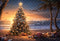 Kate Sapin de Noël Mer Plage Coucher de soleil Toile de fond conçue par Emetselch - Kate Backdrop FR