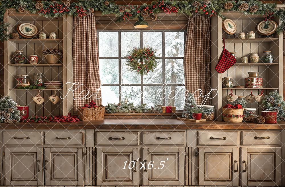 Kate Noël Rétro Brun Cuisine Fenêtre Toile de fond conçue par Emetselch - Kate Backdrop FR