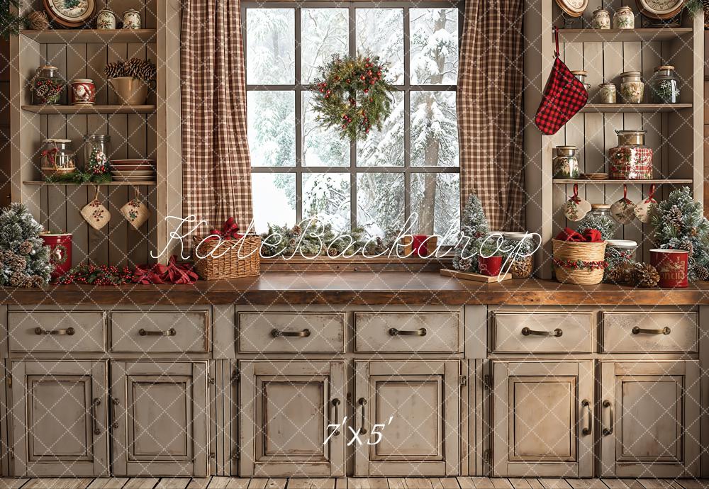 Kate Noël Rétro Brun Cuisine Fenêtre Toile de fond conçue par Emetselch - Kate Backdrop FR