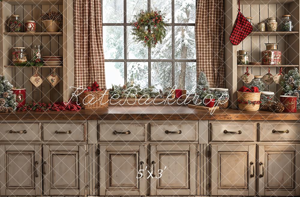 Kate Noël Rétro Brun Cuisine Fenêtre Toile de fond conçue par Emetselch - Kate Backdrop FR