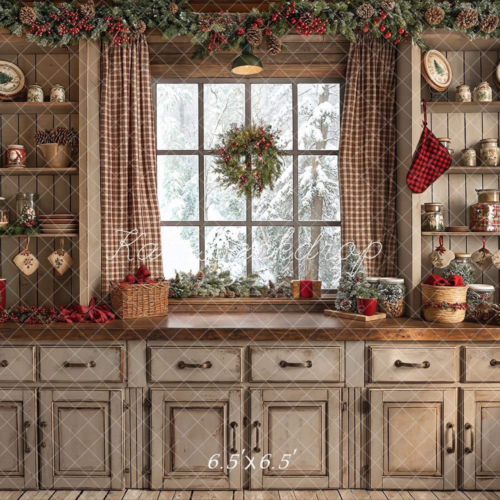 Kate Noël Rétro Brun Cuisine Fenêtre Toile de fond conçue par Emetselch - Kate Backdrop FR