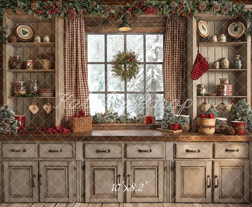 Kate Noël Rétro Brun Cuisine Fenêtre Toile de fond conçue par Emetselch - Kate Backdrop FR