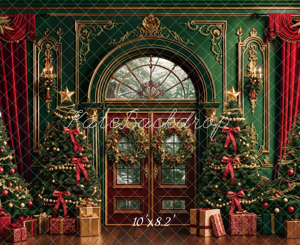 Kate Noël Vert foncé Classique Fenêtre Cadeaux Toile de fond conçue par Emetselch - Kate Backdrop FR