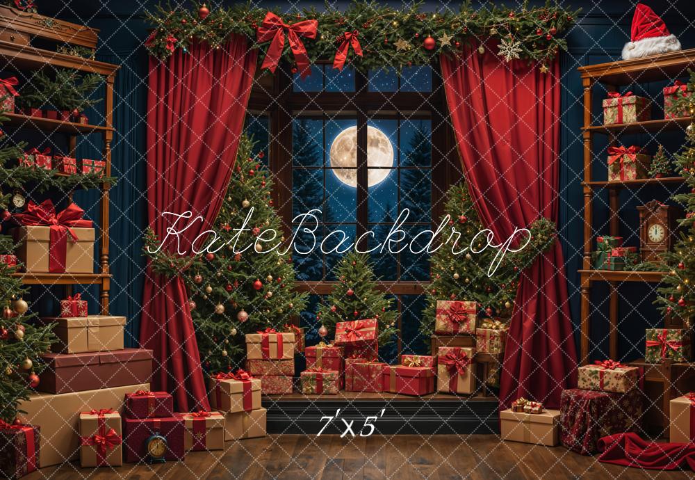 Kate Noël Nuit Rideau rouge Fenêtre Cadeaux Toile de fond conçue par Emetselch - Kate Backdrop FR
