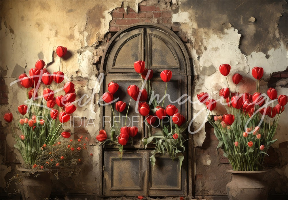 Kate Tulipes oubliées Porte Mur délabré Toile de fond conçue par Lidia Redekopp - Kate Backdrop FR