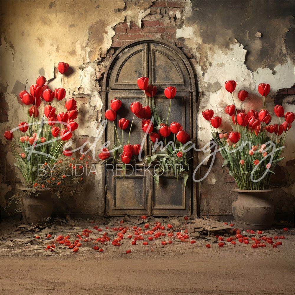 Kate Tulipes oubliées Porte Mur délabré Toile de fond conçue par Lidia Redekopp - Kate Backdrop FR